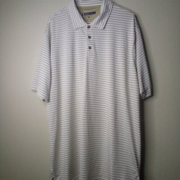 Pebble Beach Polo Shirt Men XXL Short Sleeve Performance Stripe White Tan - Picture 2 of 14